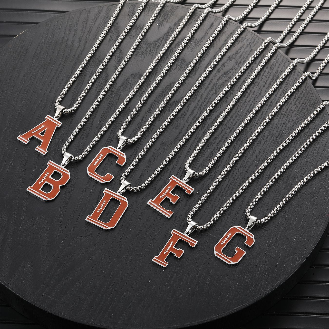 Cross-border hot selling rugby initial letter A- Z pendant necklace stainless steel letter pendant necklace party gift