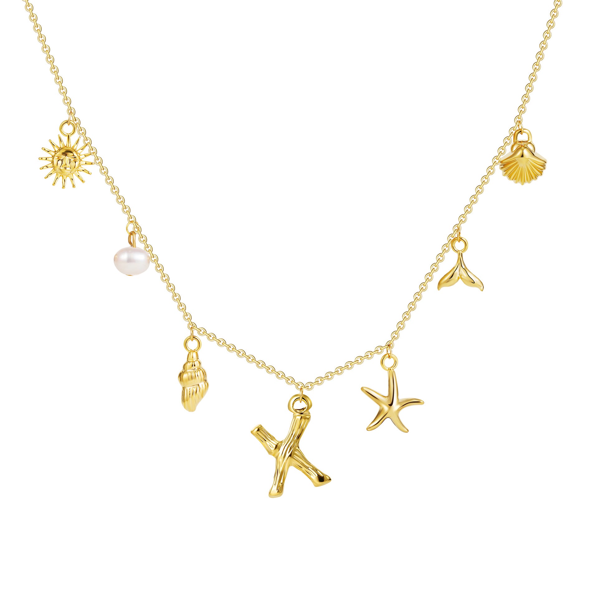 18K gold O-shaped chain 26 letter pendant necklace beach style conch shell pendant necklace cross-border fashion short necklace