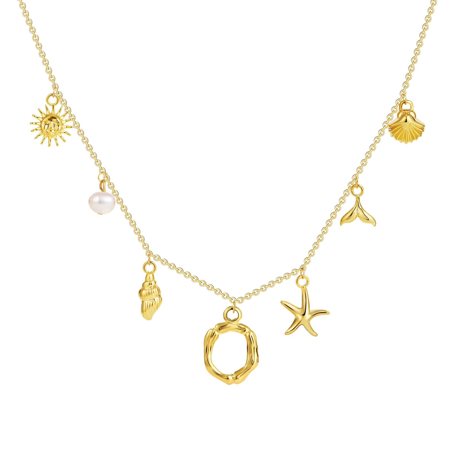 18K gold O-shaped chain 26 letter pendant necklace beach style conch shell pendant necklace cross-border fashion short necklace