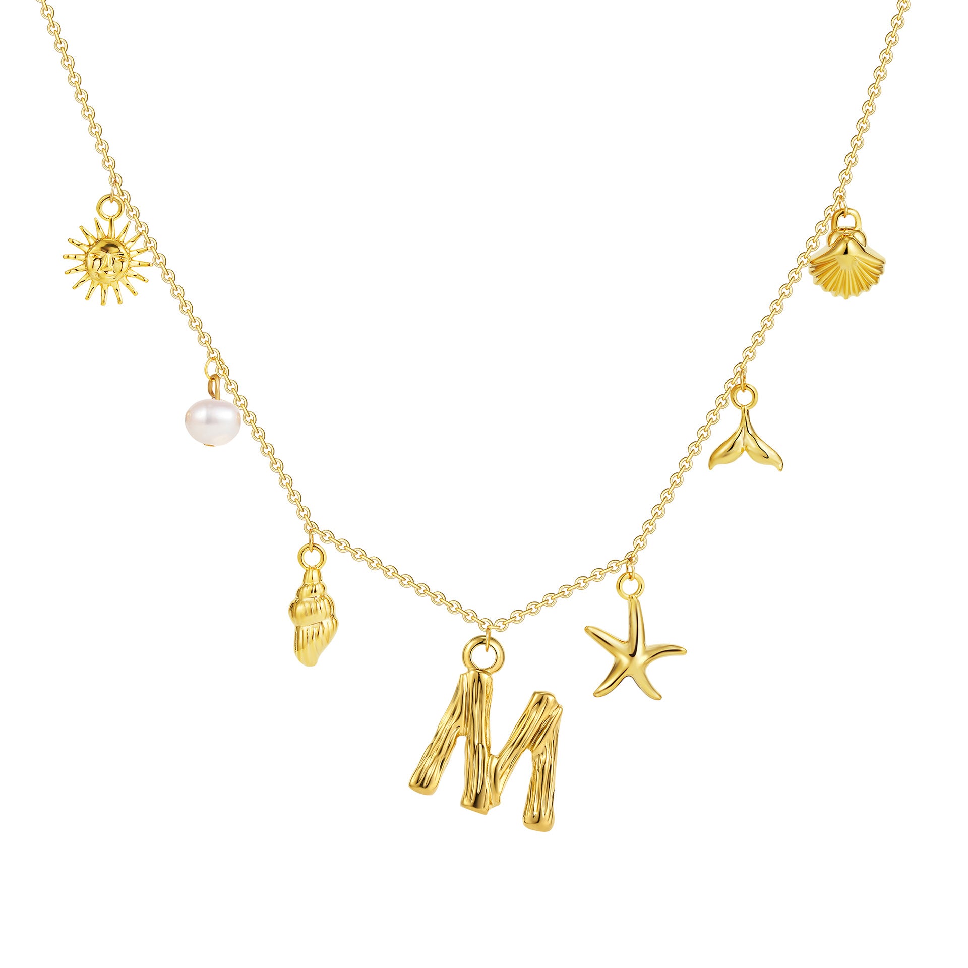 18K gold O-shaped chain 26 letter pendant necklace beach style conch shell pendant necklace cross-border fashion short necklace