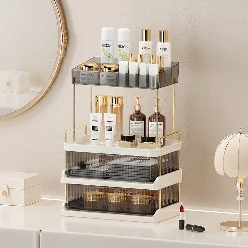 Cosmetics storage box desktop double drawer storage rack bathroom makeup brush tool storage rack double drawer 3472