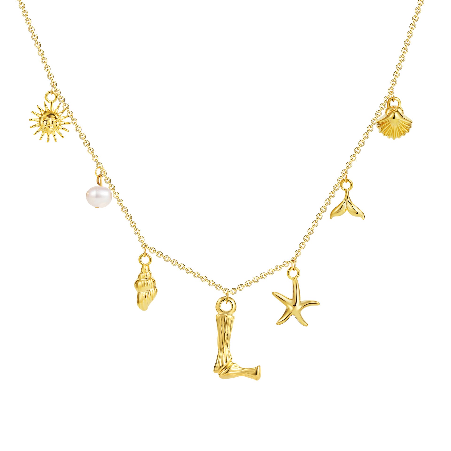 18K gold O-shaped chain 26 letter pendant necklace beach style conch shell pendant necklace cross-border fashion short necklace