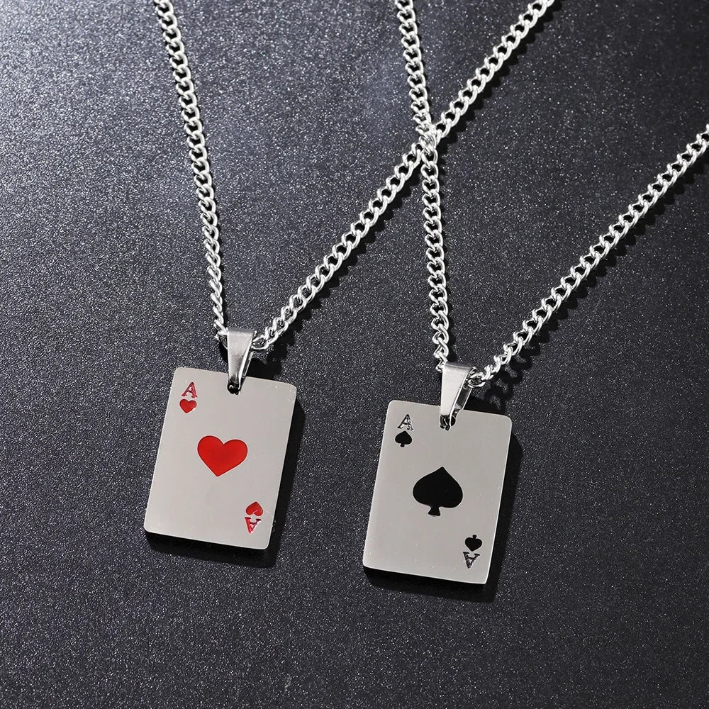 fashion titanium steel playing cards pendant necklace red peach a black Peach a playing cards stainless steel pendant necklace
