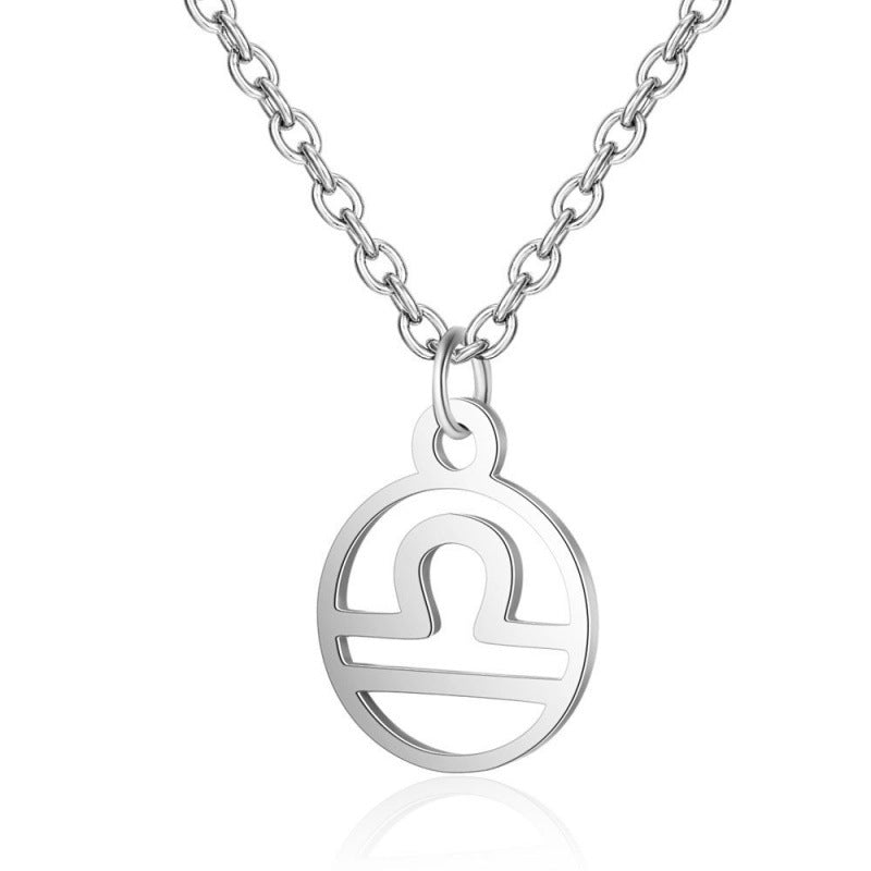 Stainless Steel Thin Chain Zodiac Pendant Necklace
