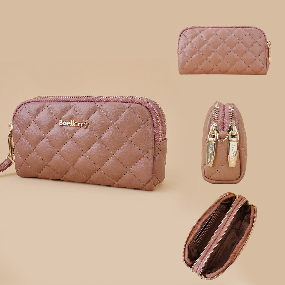 Baellerry new women's long clutch rhombus double zipper all-matching wallet large-capacity coin purse bag