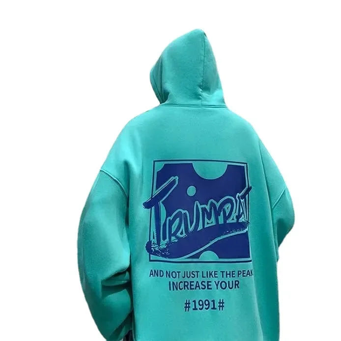 Fleece-lined thickened men's sweater new national fashion high street hip hop hoodie clothes autumn and winter loose trendy coat