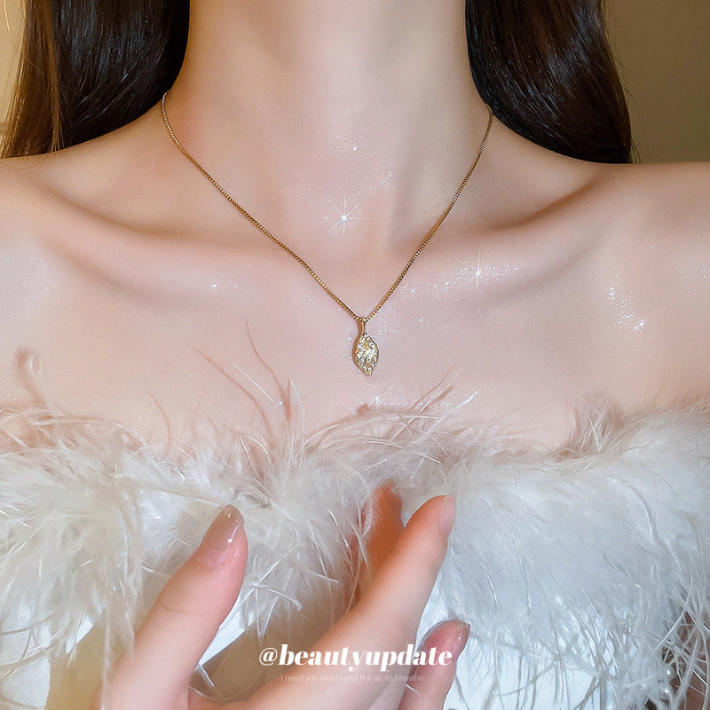 European American Zircon Leaf Pendant Necklace