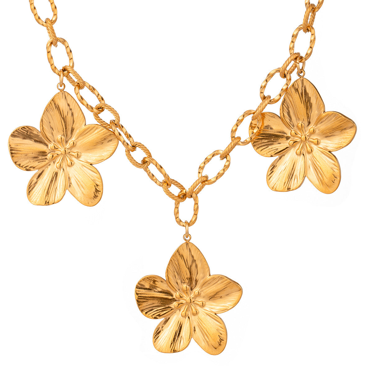 European and American fashion retro five-petal flower ribbed pendant necklace