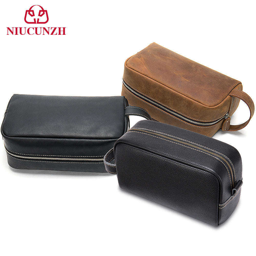 Cross-border direct selling men's handbag real leather toiletry bag portable travel cosmetics storage bag wholesale