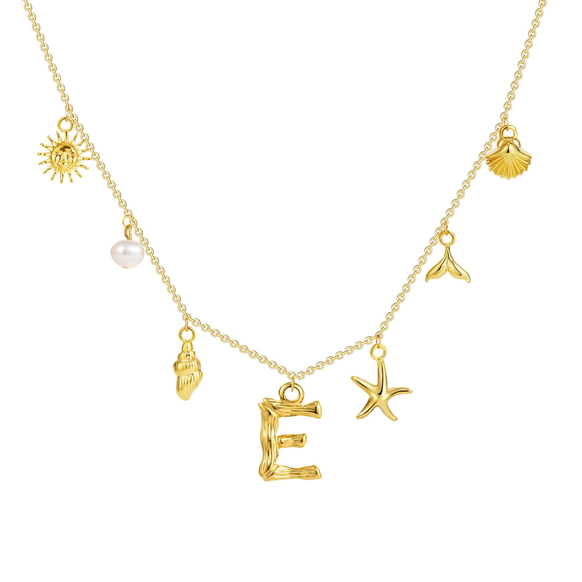18K gold O-shaped chain 26 letter pendant necklace beach style conch shell pendant necklace cross-border fashion short necklace
