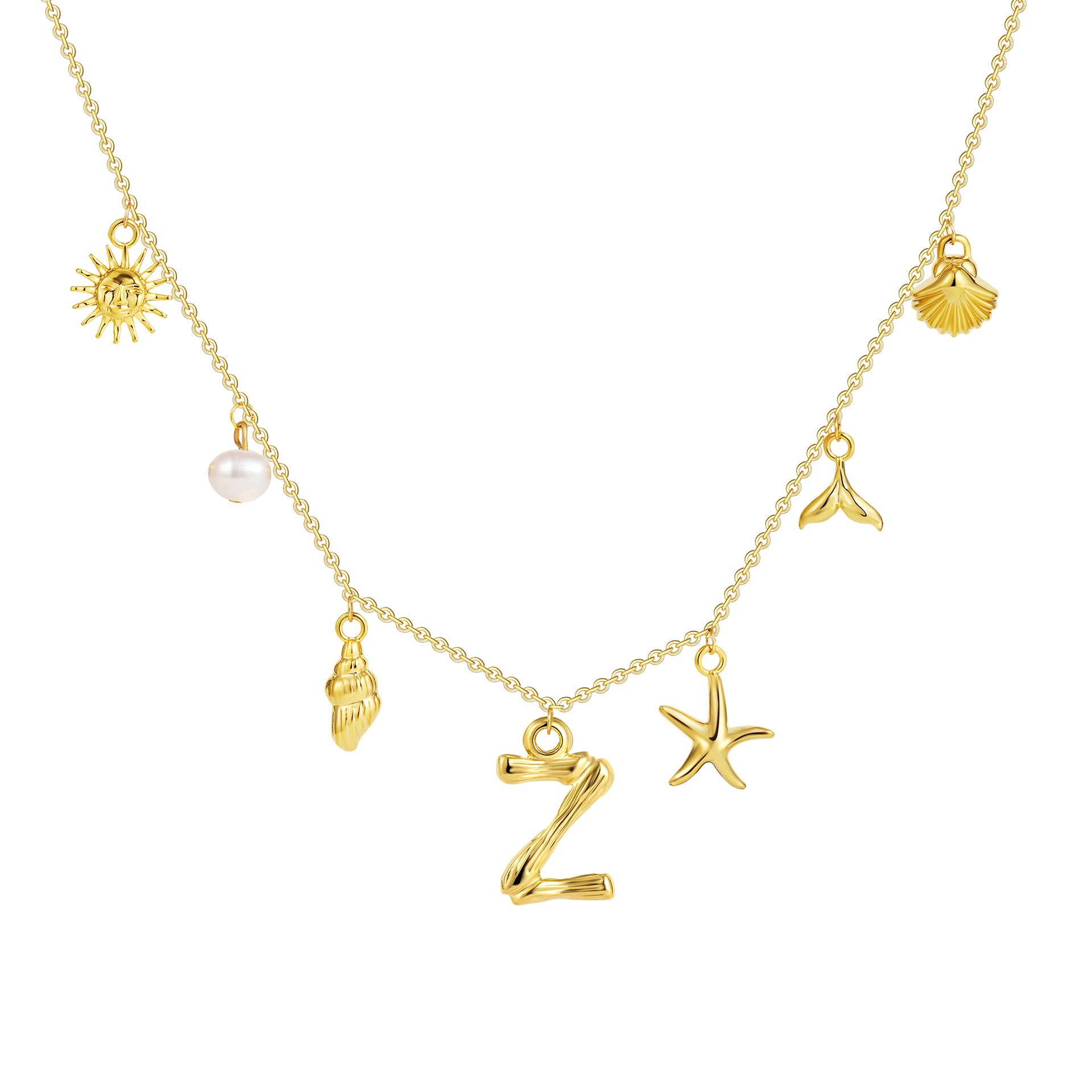 18K gold O-shaped chain 26 letter pendant necklace beach style conch shell pendant necklace cross-border fashion short necklace