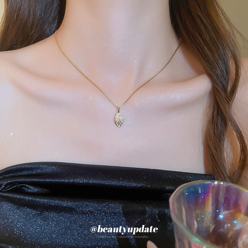 European American Zircon Leaf Pendant Necklace