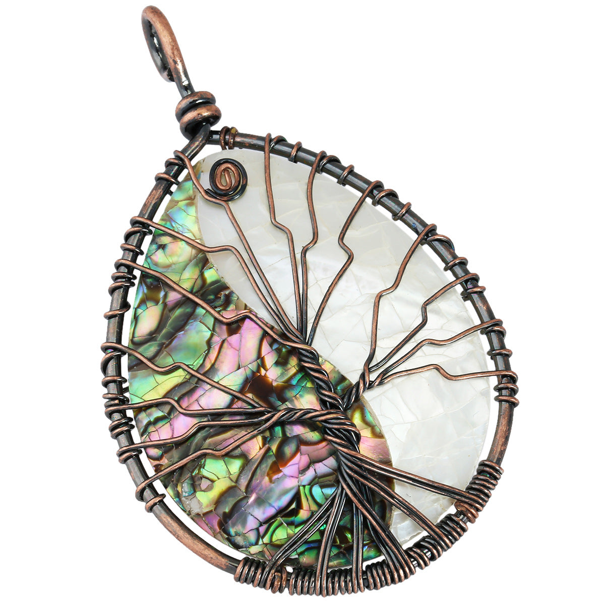 Natural abalone shell copper wire wound lucky tree water drop pendant retro creative lucky tree abalone shell necklace pendant