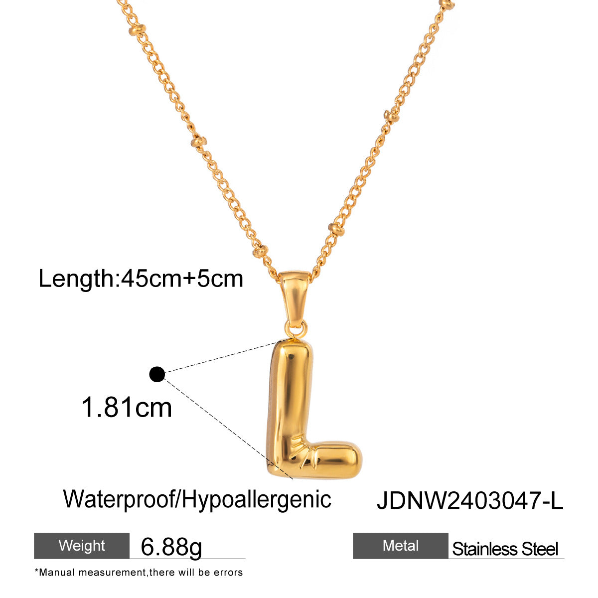 Wanxing Stainless Steel Letter Pendant Necklace