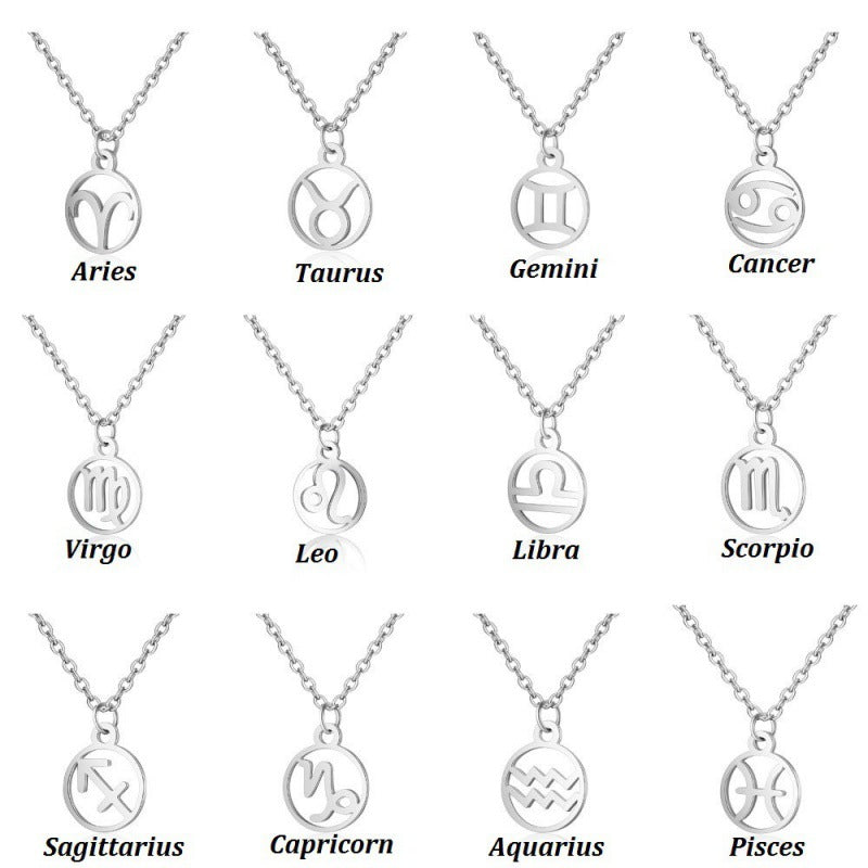 Stainless Steel Thin Chain Zodiac Pendant Necklace