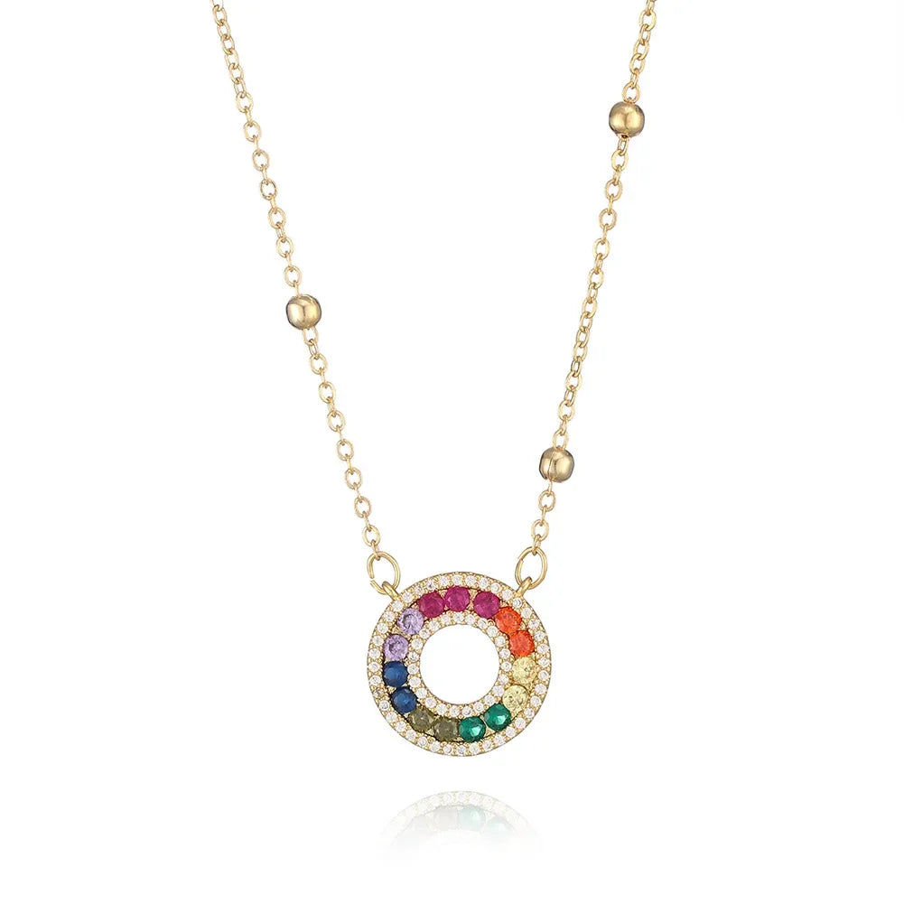 micro inlaid zircon rainbow pendant necklace creative fashion circle pendant clavicle chain