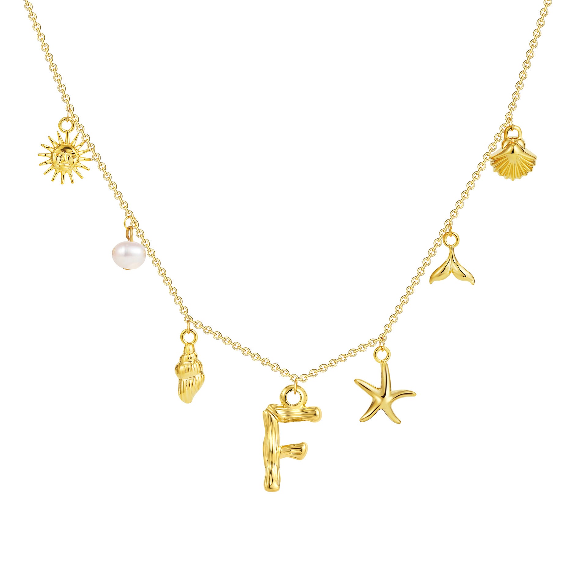 18K gold O-shaped chain 26 letter pendant necklace beach style conch shell pendant necklace cross-border fashion short necklace