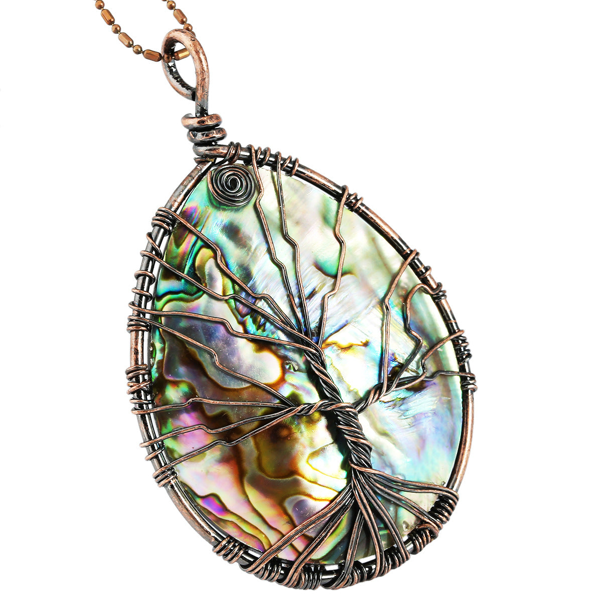 Natural abalone shell copper wire wound lucky tree water drop pendant retro creative lucky tree abalone shell necklace pendant