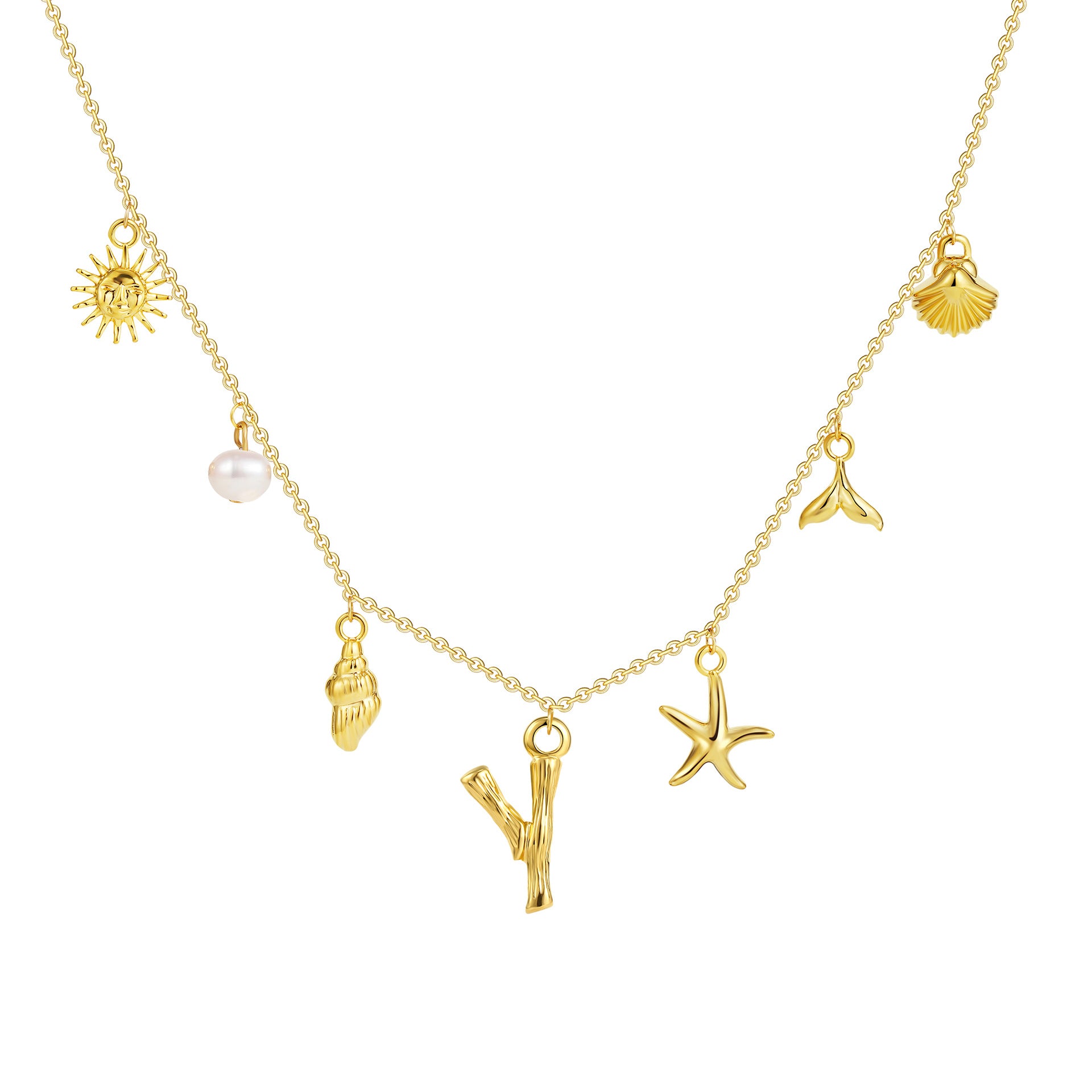 18K gold O-shaped chain 26 letter pendant necklace beach style conch shell pendant necklace cross-border fashion short necklace