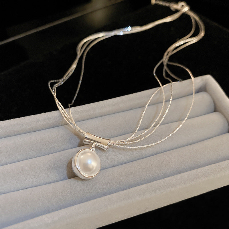 Multi-layer Metal Pearl Necklace Pendant Collarbone Chain