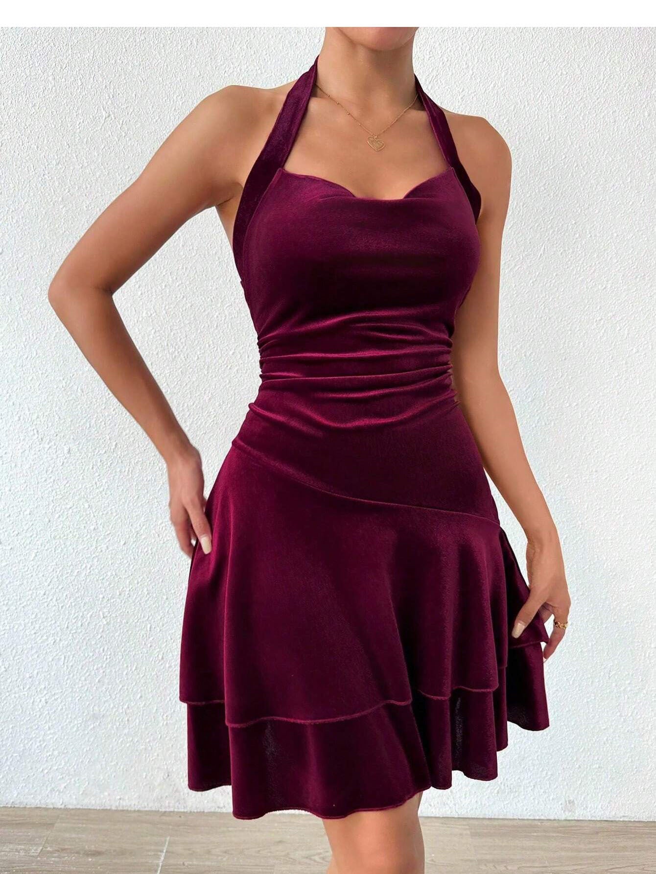 New Autumn Winter Sexy Velvet Halter Dress