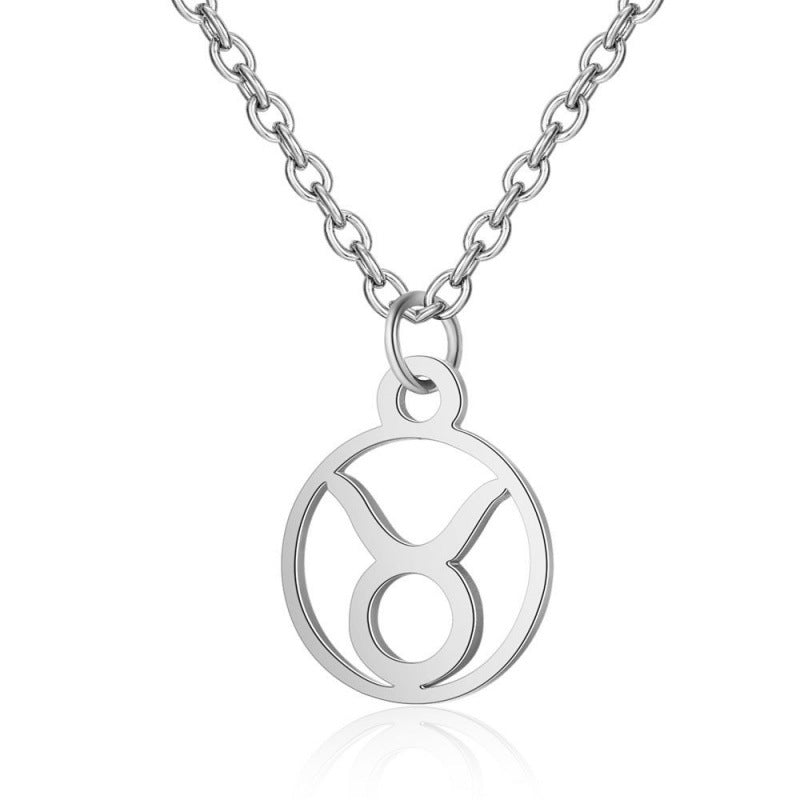 Stainless Steel Thin Chain Zodiac Pendant Necklace