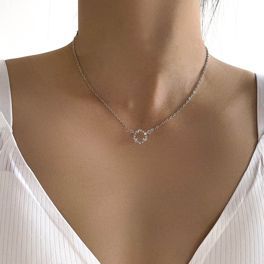 Japanese Korean Ins Geometric Diamond Leaf Pendant Necklace