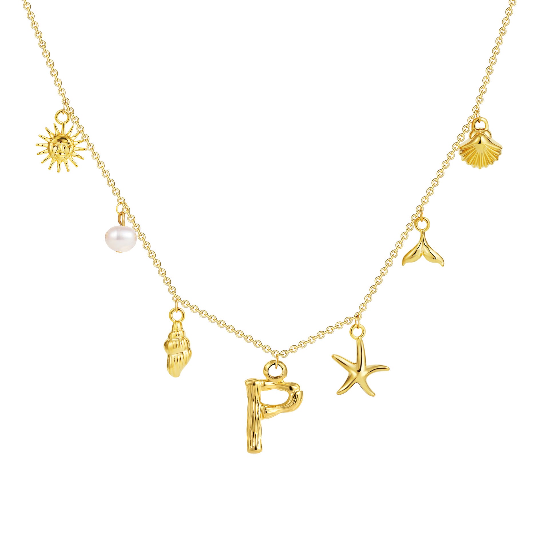 18K gold O-shaped chain 26 letter pendant necklace beach style conch shell pendant necklace cross-border fashion short necklace