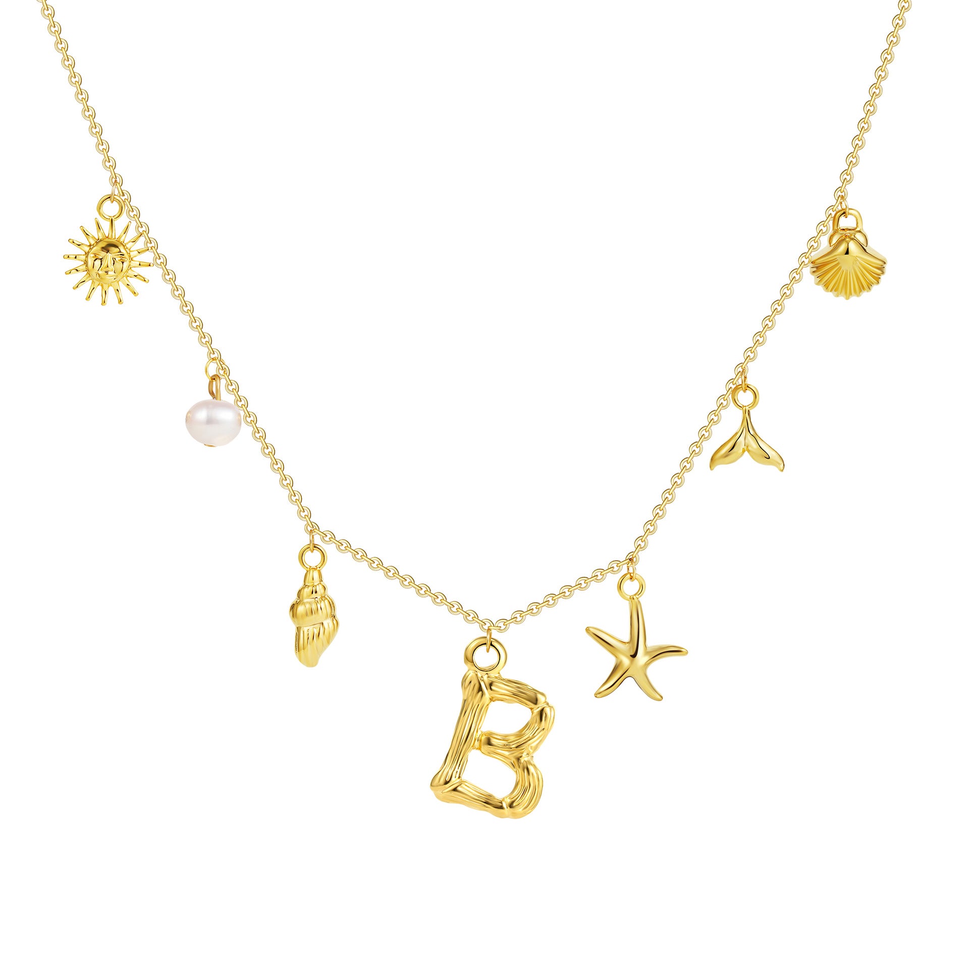 18K gold O-shaped chain 26 letter pendant necklace beach style conch shell pendant necklace cross-border fashion short necklace