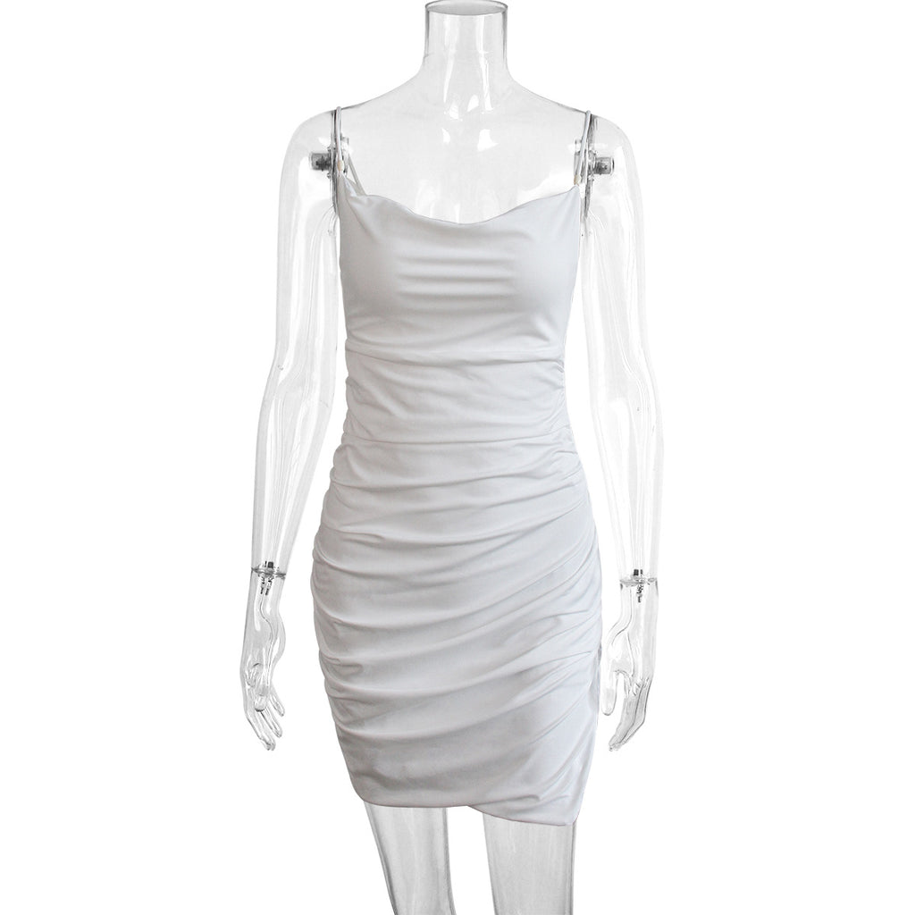 2024 cross-border new arrival Oval bead sling dress European and American sexy low-cut side slit sheath dress