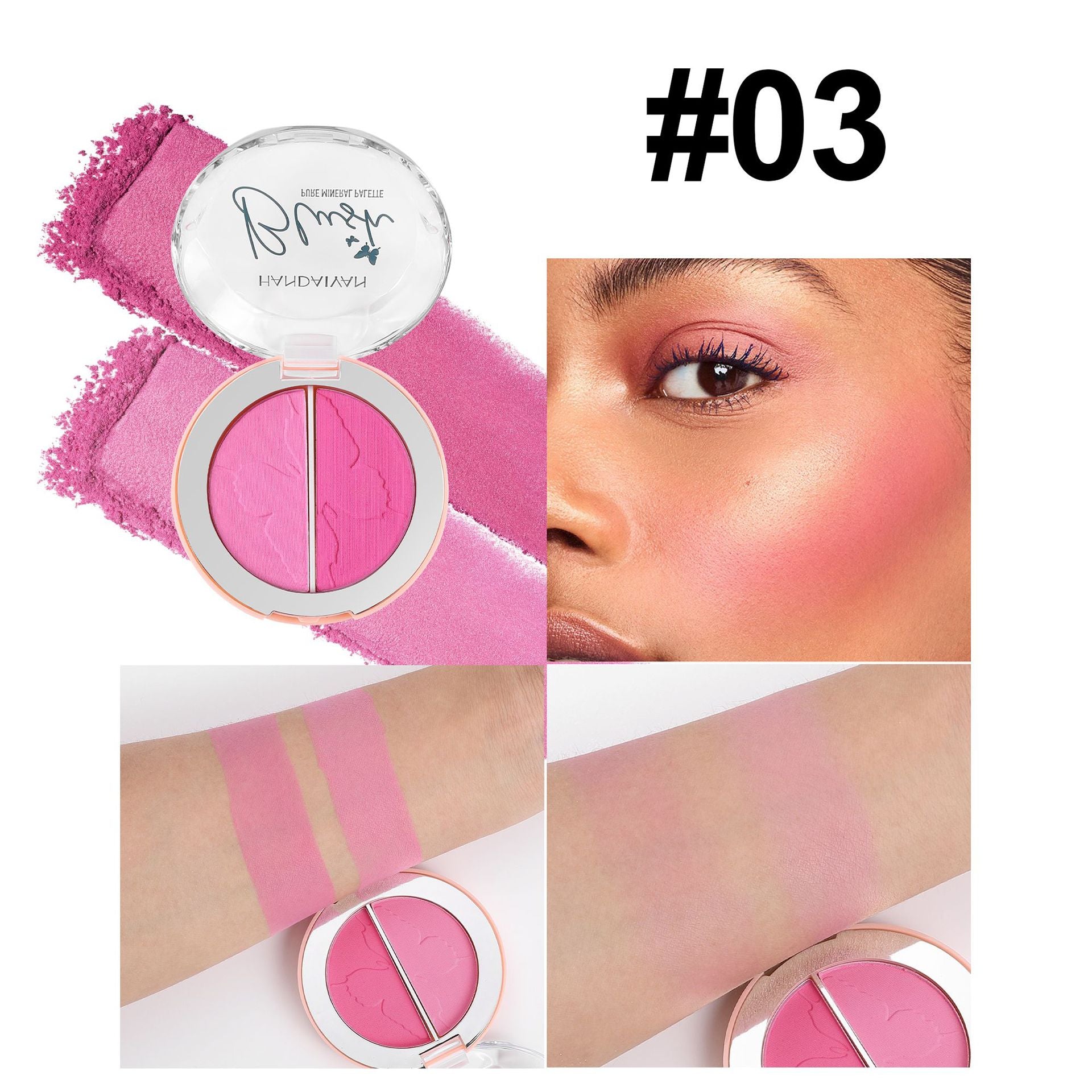 handaiyan cross-border two-color blusher plate highlight brightening repair multi-purpose plate shimmer matte blusher blush