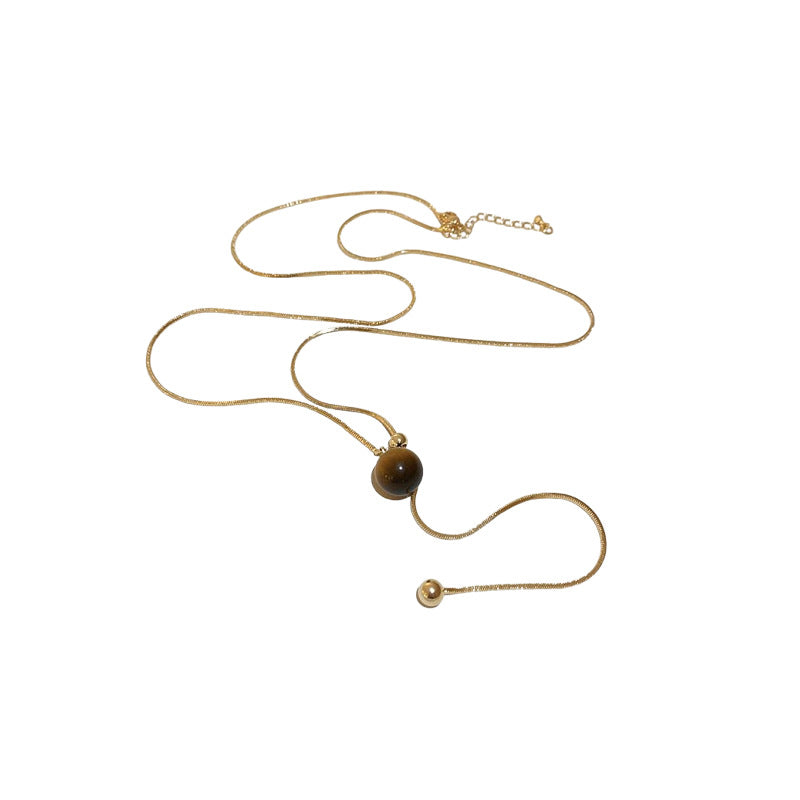 Gold Plated Artificial Tiger Eye Pendant Necklace