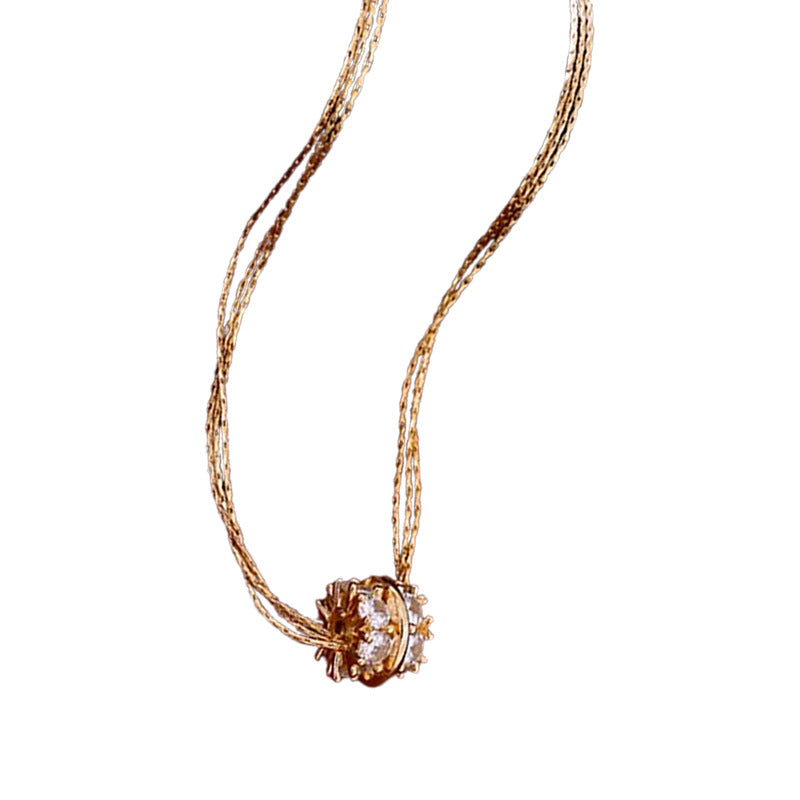 Gold Plated Multi-layer Zircon Circle Pendant Necklace