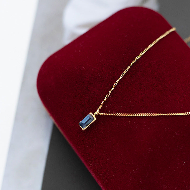 Emerald zircon necklace rectangular pendant titanium steel clavicle chain 18k simple pendant necklace female live wholesale