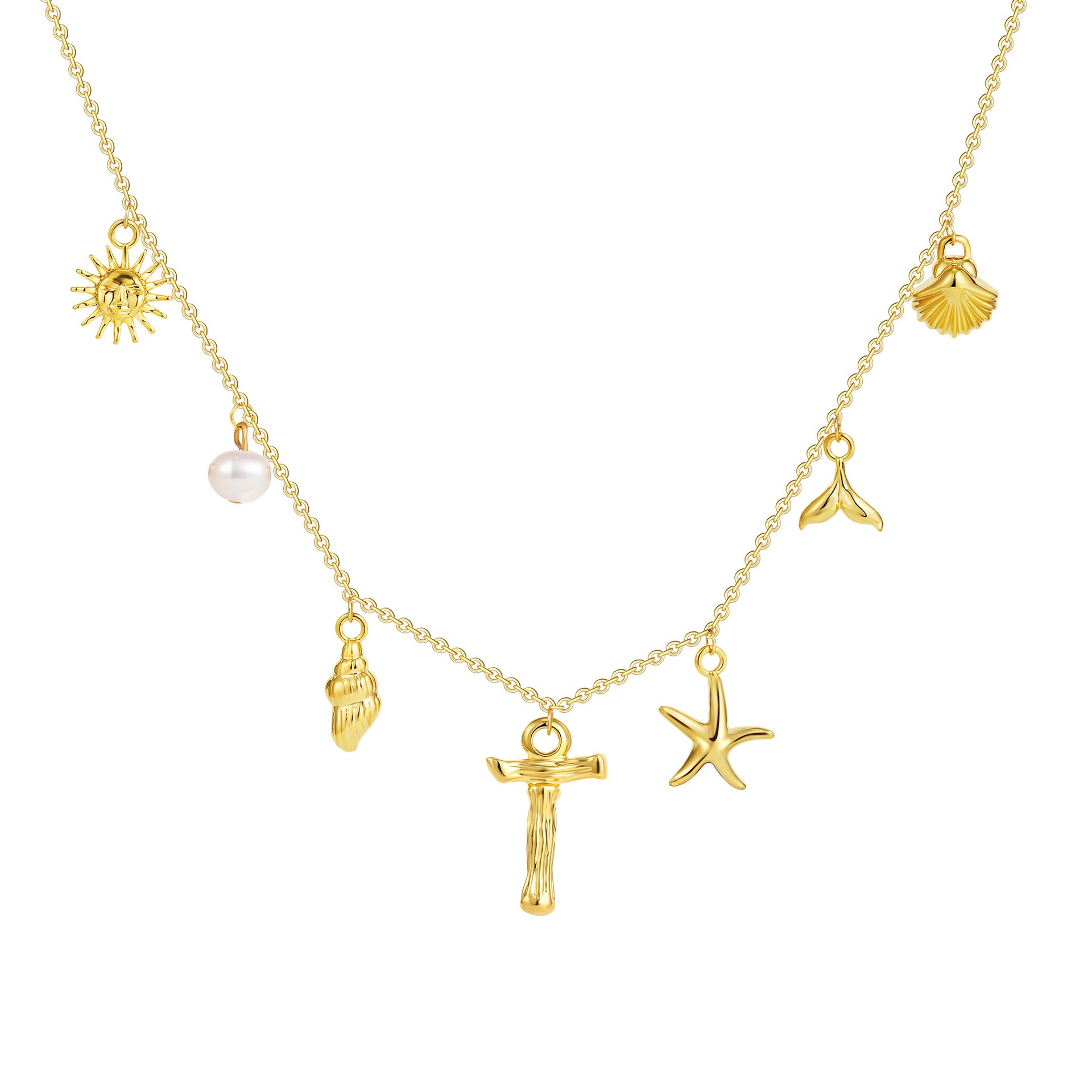 18K gold O-shaped chain 26 letter pendant necklace beach style conch shell pendant necklace cross-border fashion short necklace