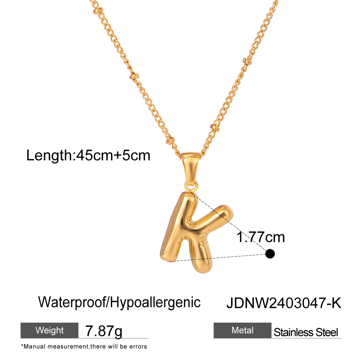 Wanxing Stainless Steel Letter Pendant Necklace