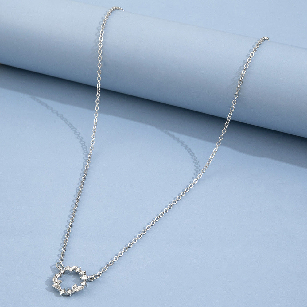 Japanese Korean Ins Geometric Diamond Leaf Pendant Necklace