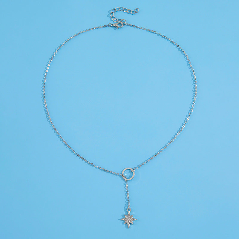 New Eight-point Star Pendant Metal Circle Necklace