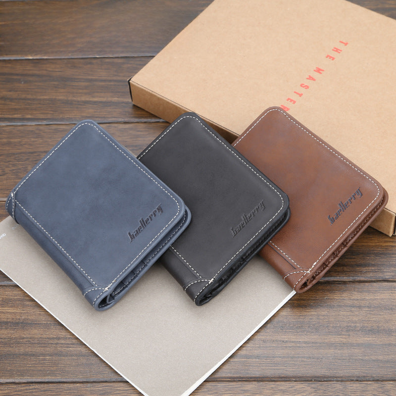 Men's short two fold loose-leaf wallet baellerry men's simple vertical large capacity wallet High sense