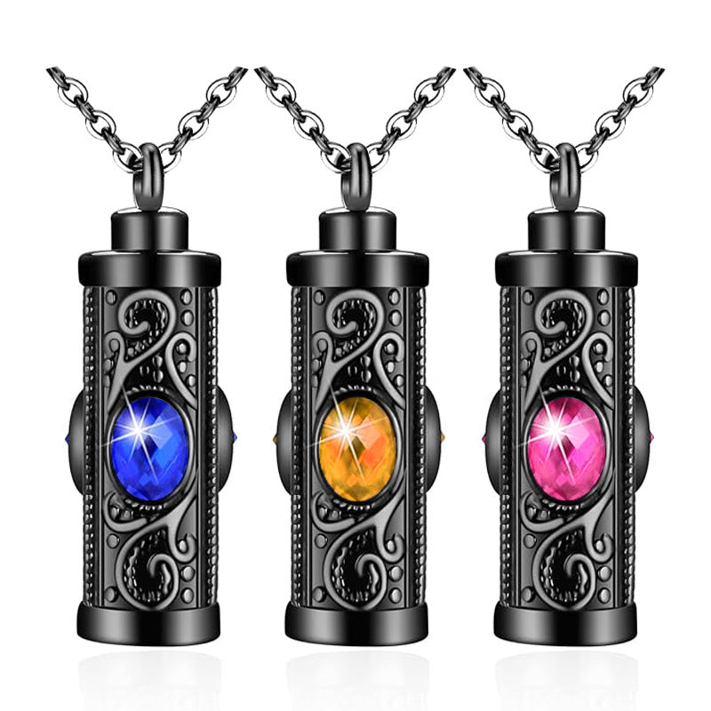 Stainless steel twelve-color urn necklace pendant human ashes memorial pendant fashion cylindrical design necklace