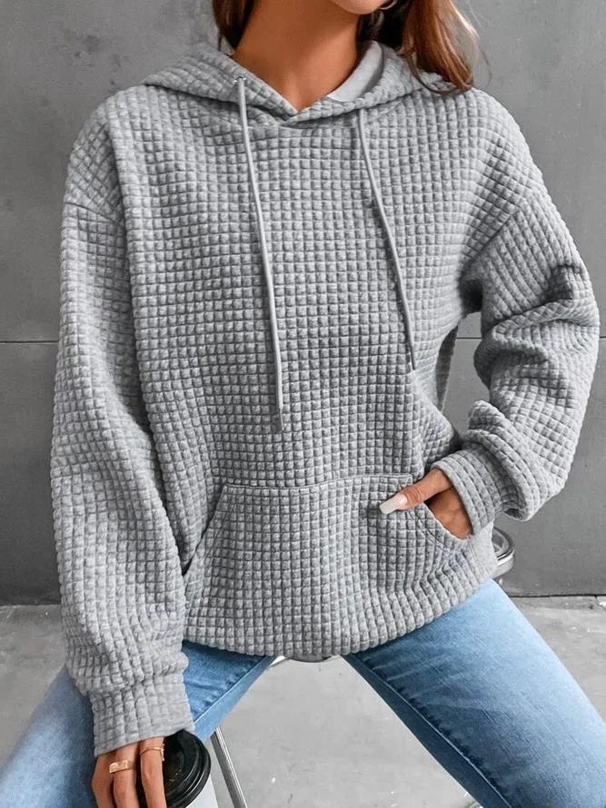 2023 autumn and winter Amazon European and American women's clothing cross-border new arrival waffle round neck long sleeve sweater solid color top for women