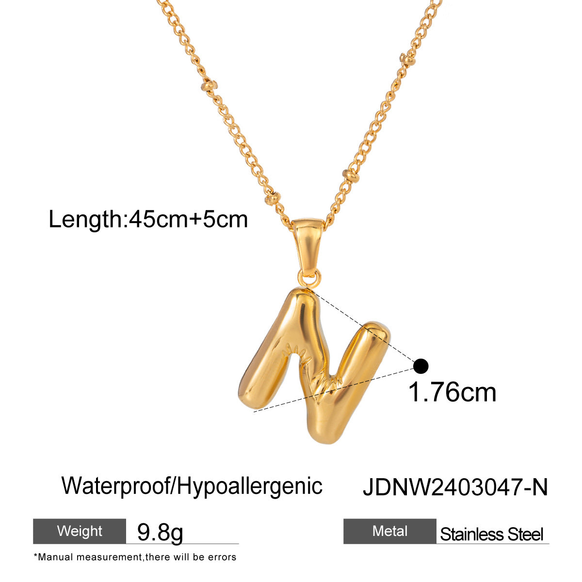 Wanxing Stainless Steel Letter Pendant Necklace