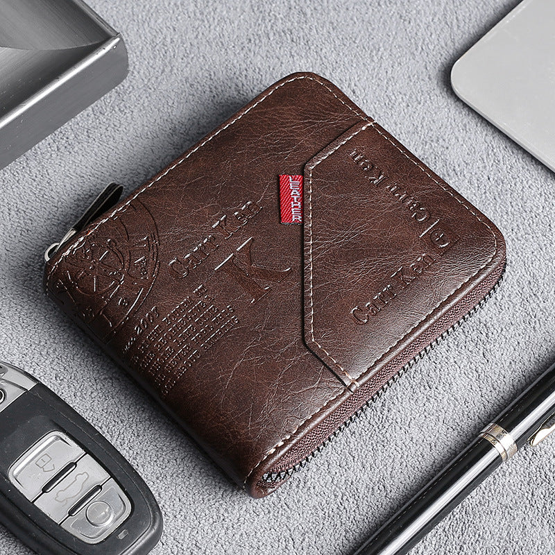 Cross-Border Men's wallet short European and American stitching zipper wallet multi-function hinge letter Coin Purse wallet