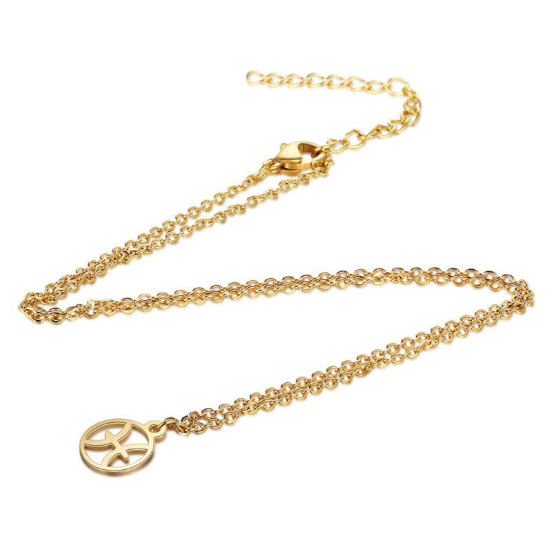 Stainless Steel Thin Chain Zodiac Pendant Necklace