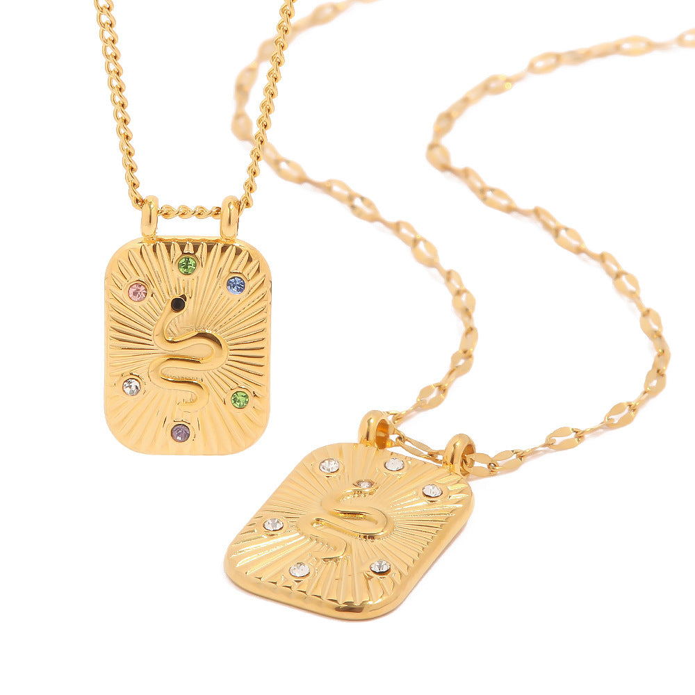 European and American Style Diamond Snake Pendant Necklace