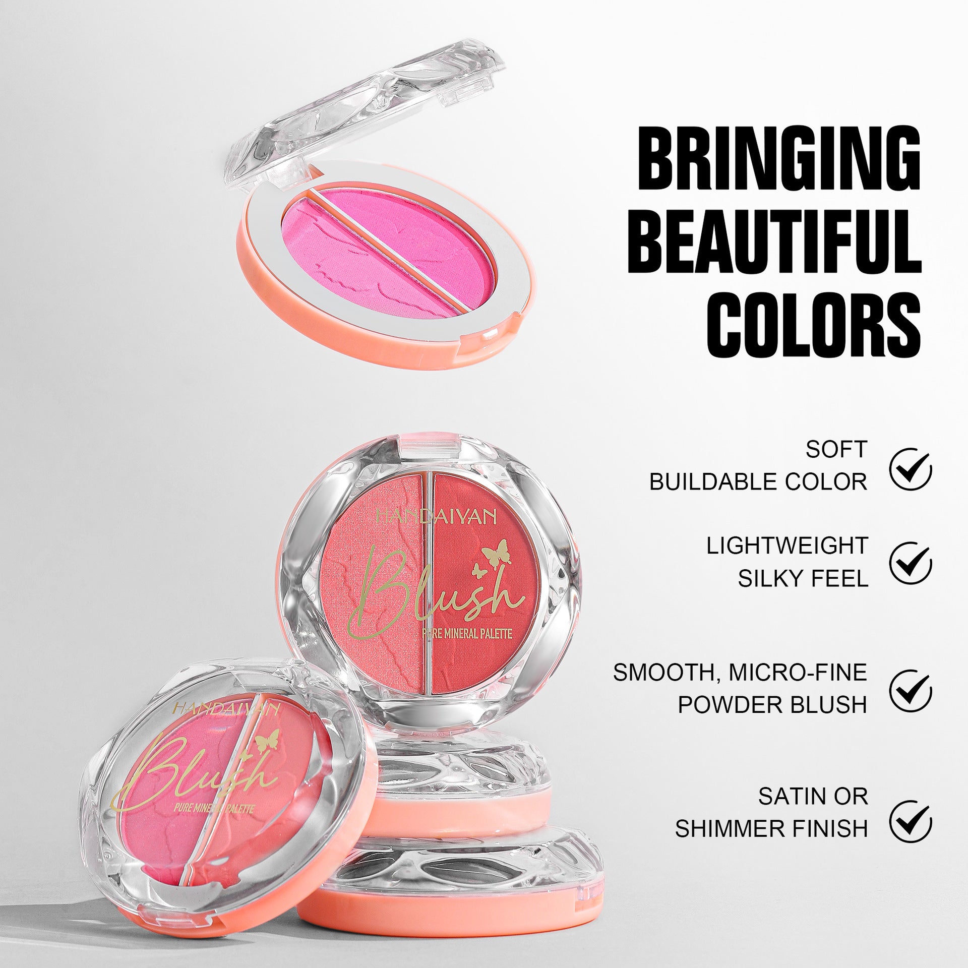 handaiyan cross-border two-color blusher plate highlight brightening repair multi-purpose plate shimmer matte blusher blush