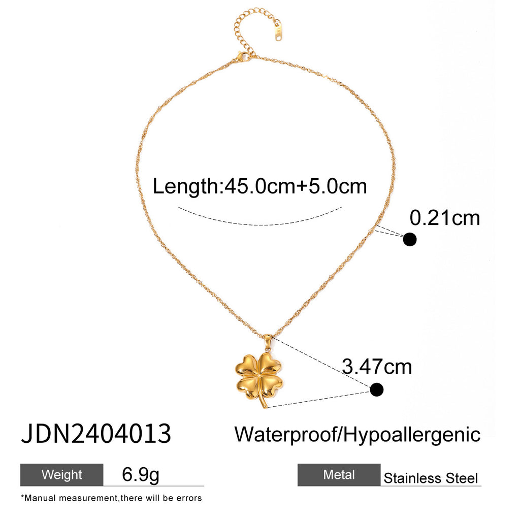 18K gold stainless steel four-leaf clover pendant necklace ins summer new minority fashion simple titanium steel necklace pendant