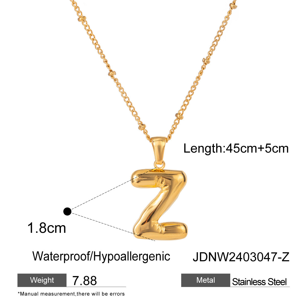 Wanxing Stainless Steel Letter Pendant Necklace