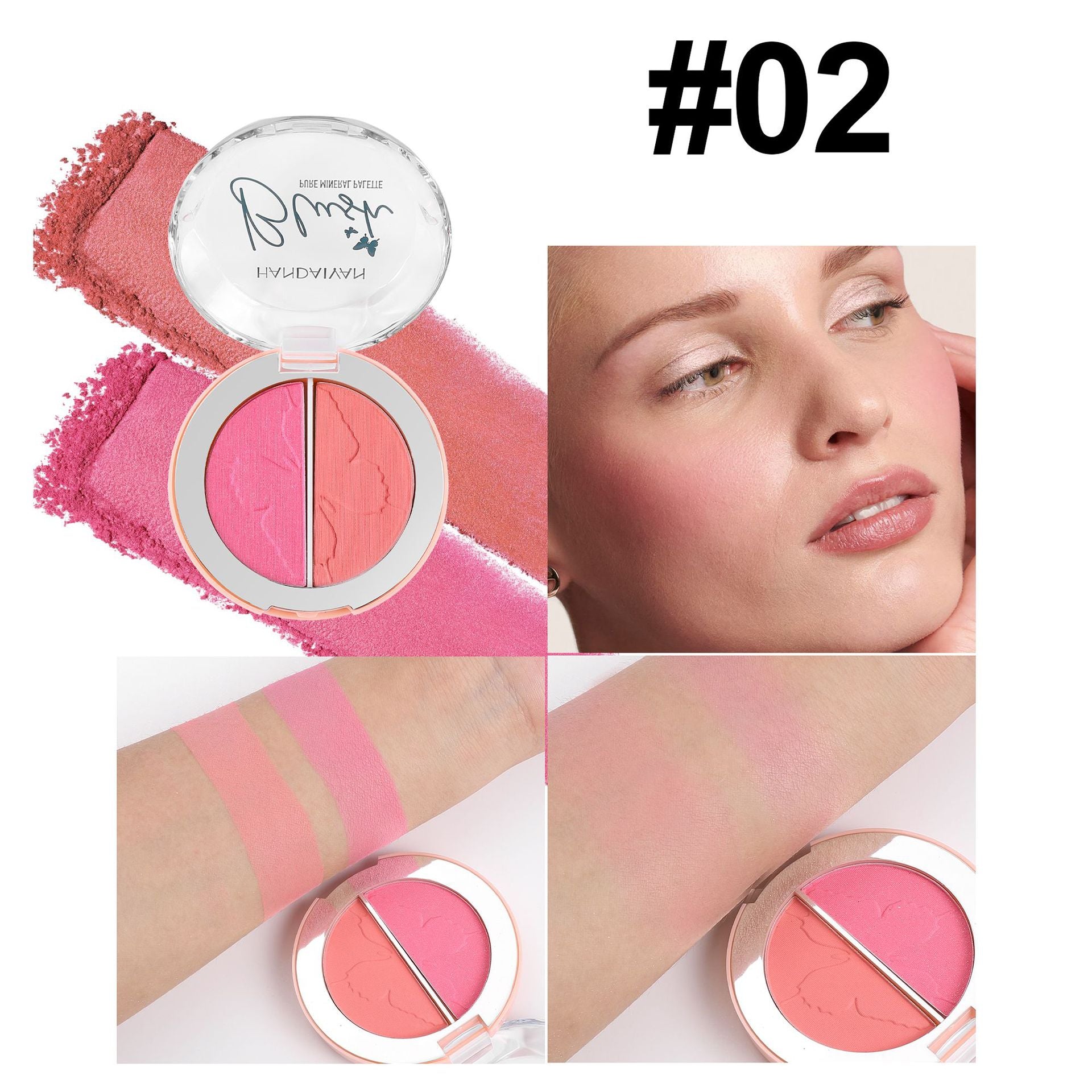 handaiyan cross-border two-color blusher plate highlight brightening repair multi-purpose plate shimmer matte blusher blush