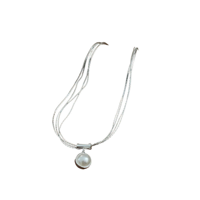 Multi-layer Metal Pearl Necklace Pendant Collarbone Chain